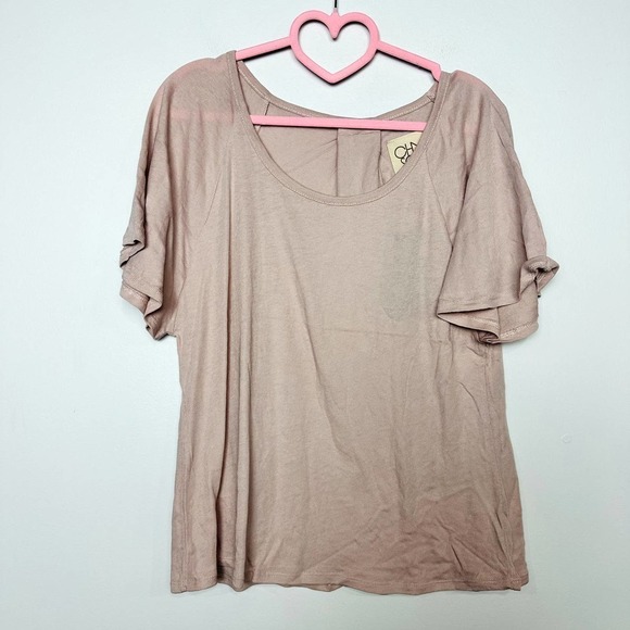 Chaser NWT Scoop Neck Flounce Sleeve Raglan Oversized Blouse Tan Size Small - Picture 1 of 4